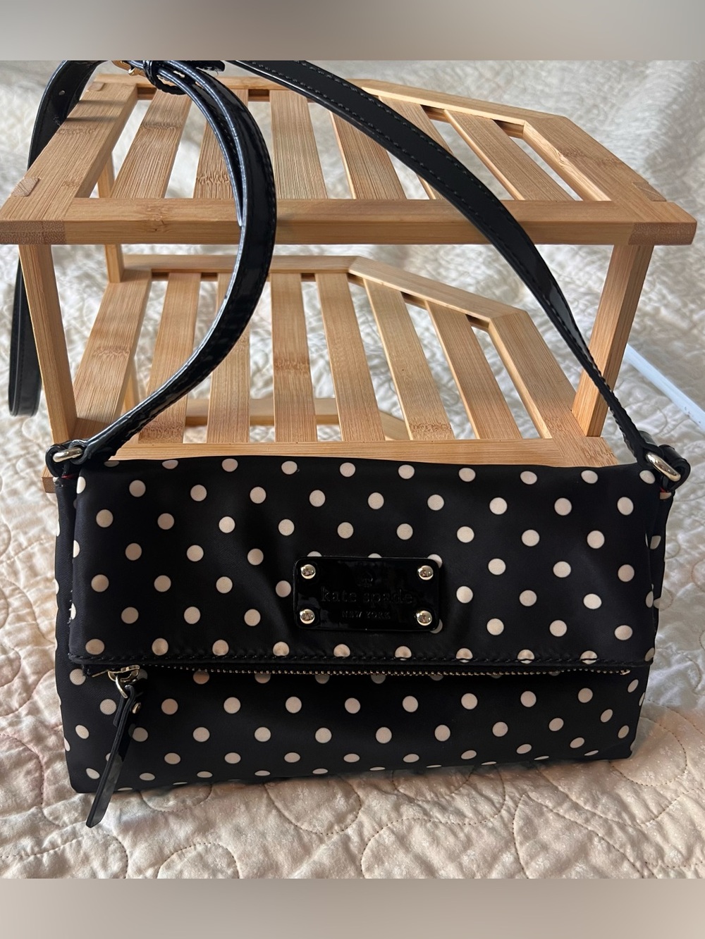 Kate spade nylon Black and Cream Polka Dot Crossbody